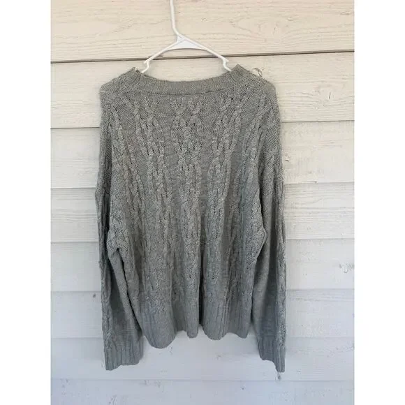 P.S. Love Gray Cable Knit Sweater Chunky Cozy M/L - Picture 4 of 5